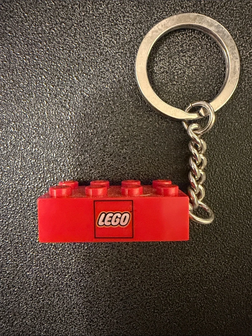Lego Red Brick Keychain with Silver Ring